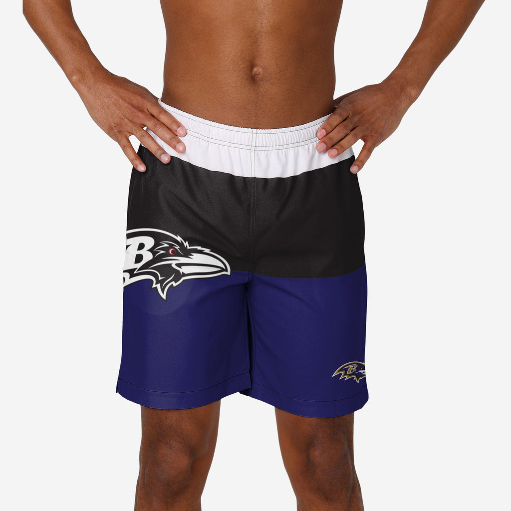 Baltimore Ravens 3 Stripe Big Logo Swimming Trunks FOCO S - FOCO.com