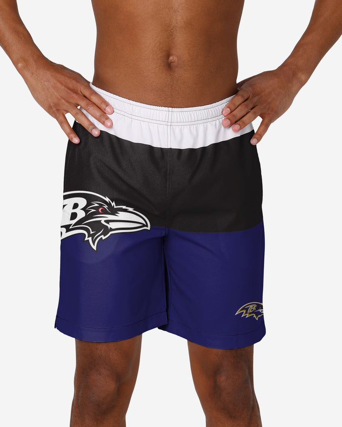 Baltimore Ravens 3 Stripe Big Logo Swimming Trunks FOCO S - FOCO.com