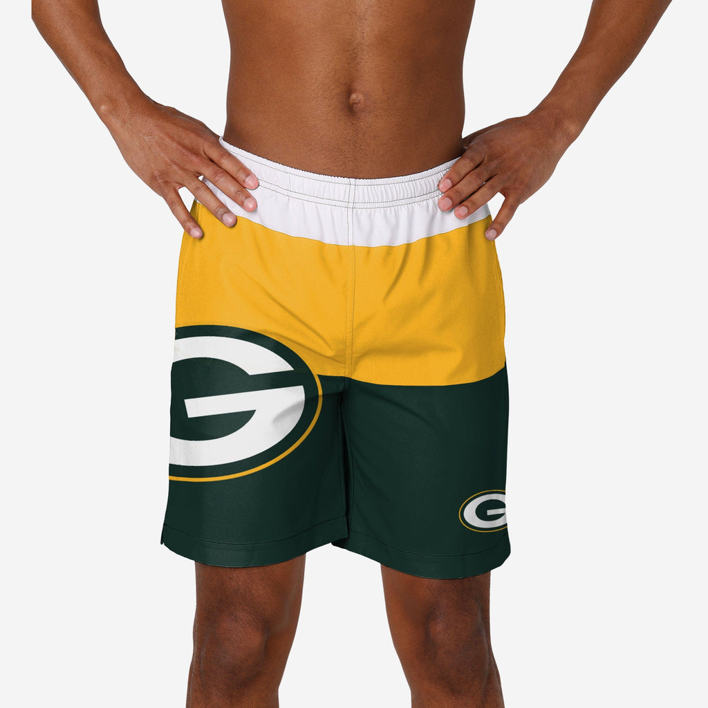 Green Bay Packers 3 Stripe Big Logo Swimming Trunks FOCO S - FOCO.com