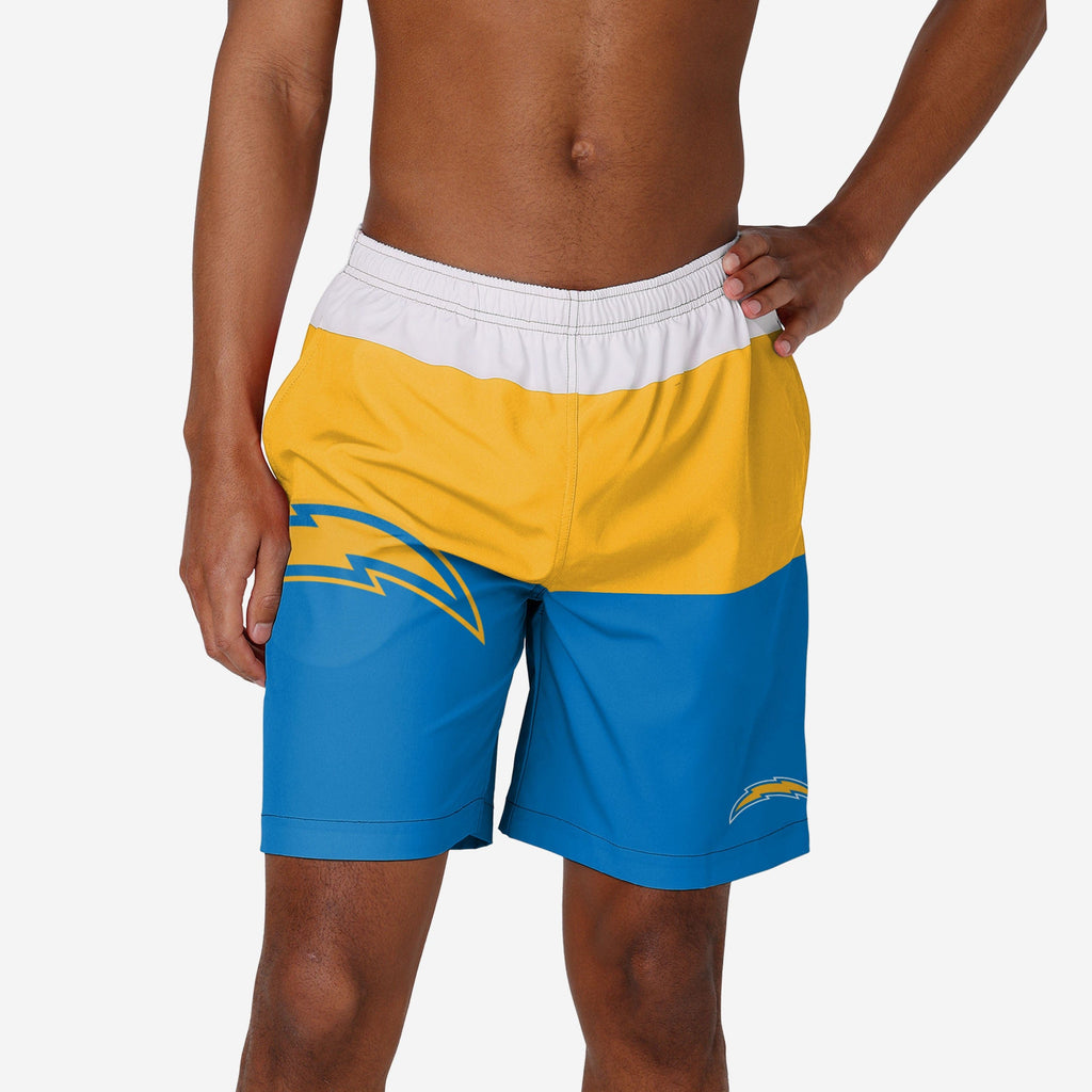 Los Angeles Chargers 3 Stripe Big Logo Swimming Trunks FOCO S - FOCO.com