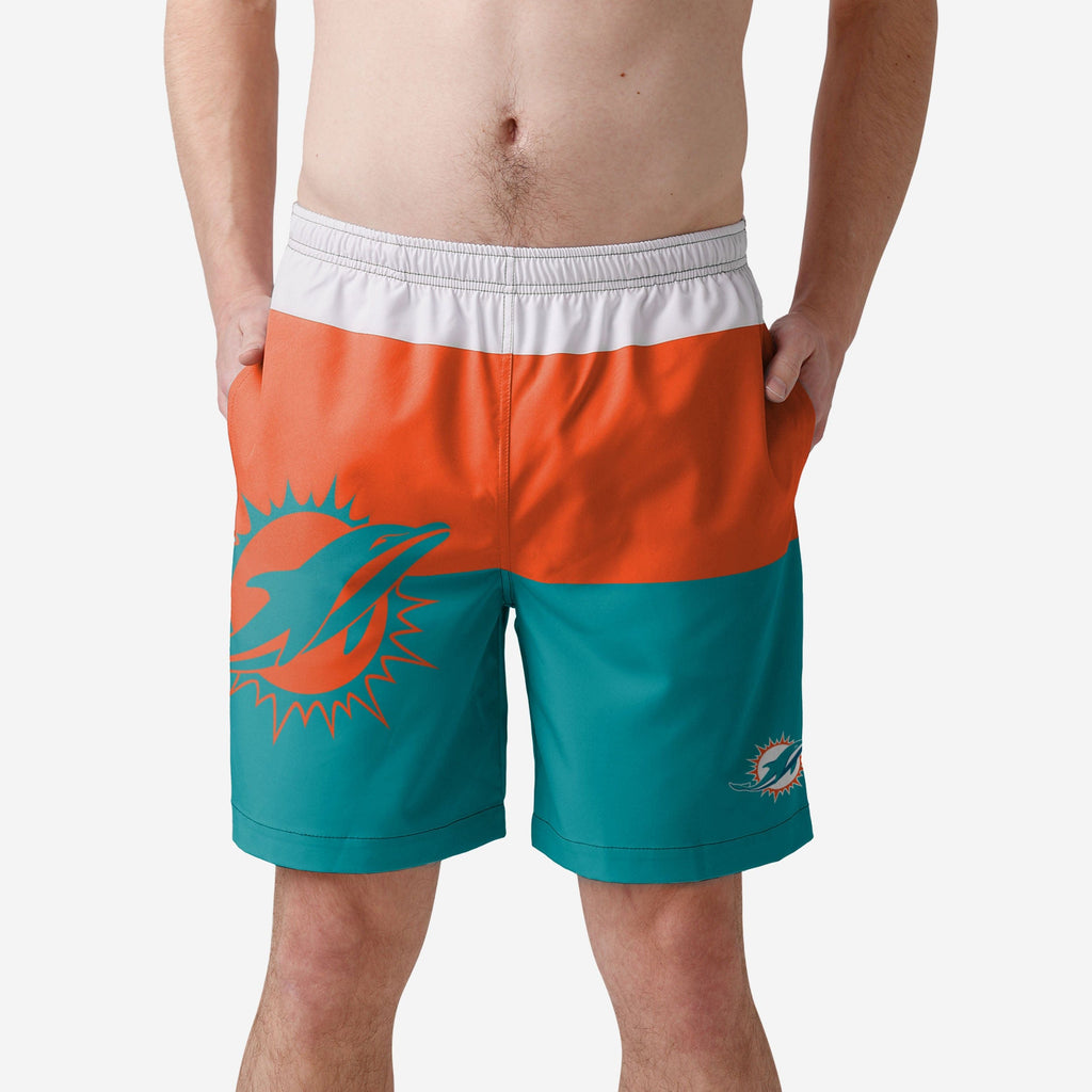 Miami Dolphins 3 Stripe Big Logo Swimming Trunks FOCO S - FOCO.com