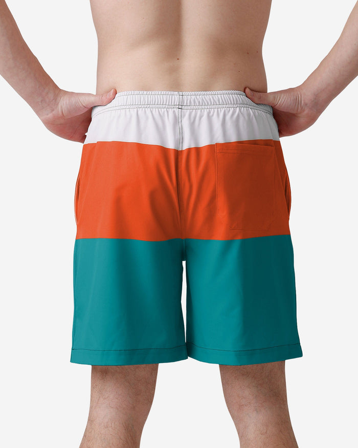 Miami Dolphins 3 Stripe Big Logo Swimming Trunks FOCO - FOCO.com