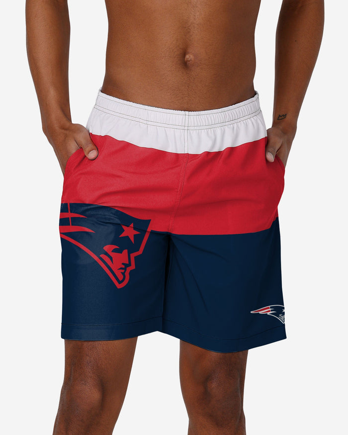 New England Patriots 3 Stripe Big Logo Swimming Trunks FOCO S - FOCO.com