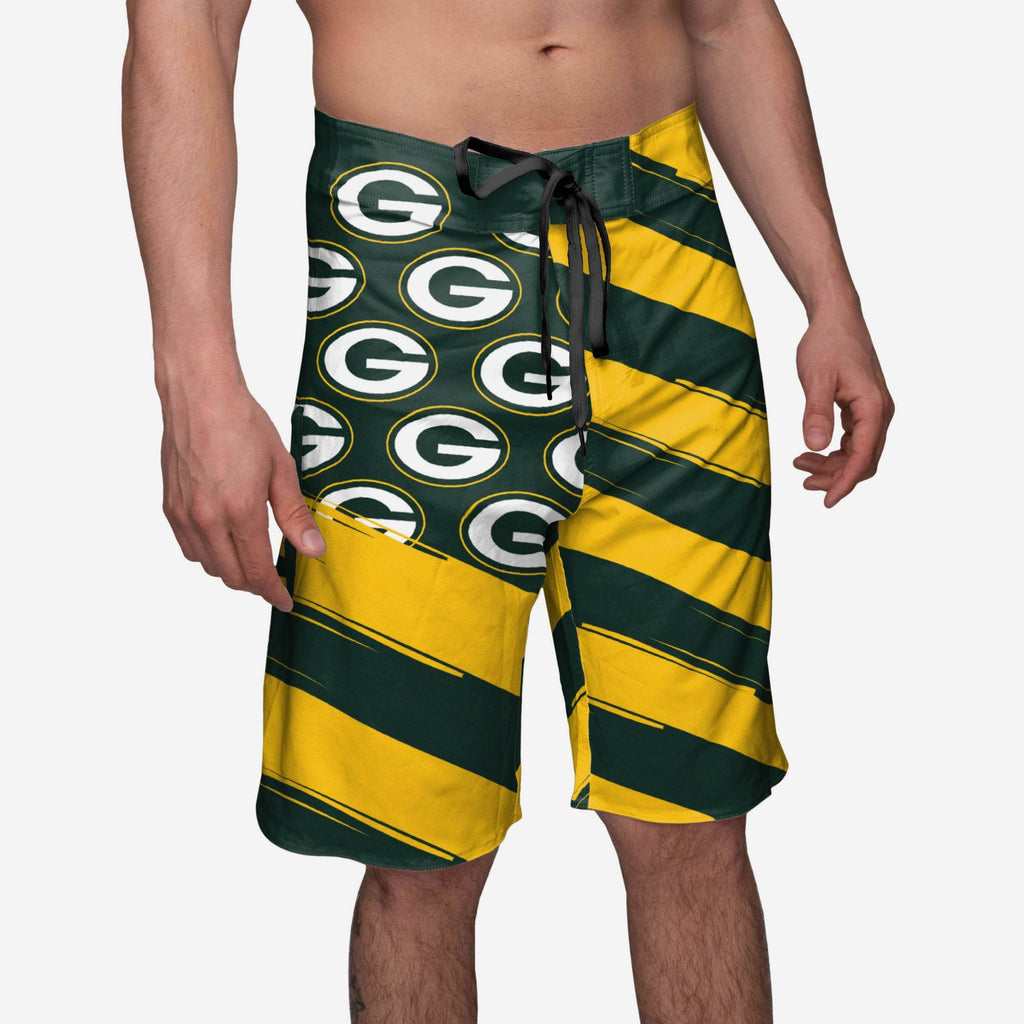 Green Bay Packers Diagonal Flag Boardshorts FOCO S - FOCO.com