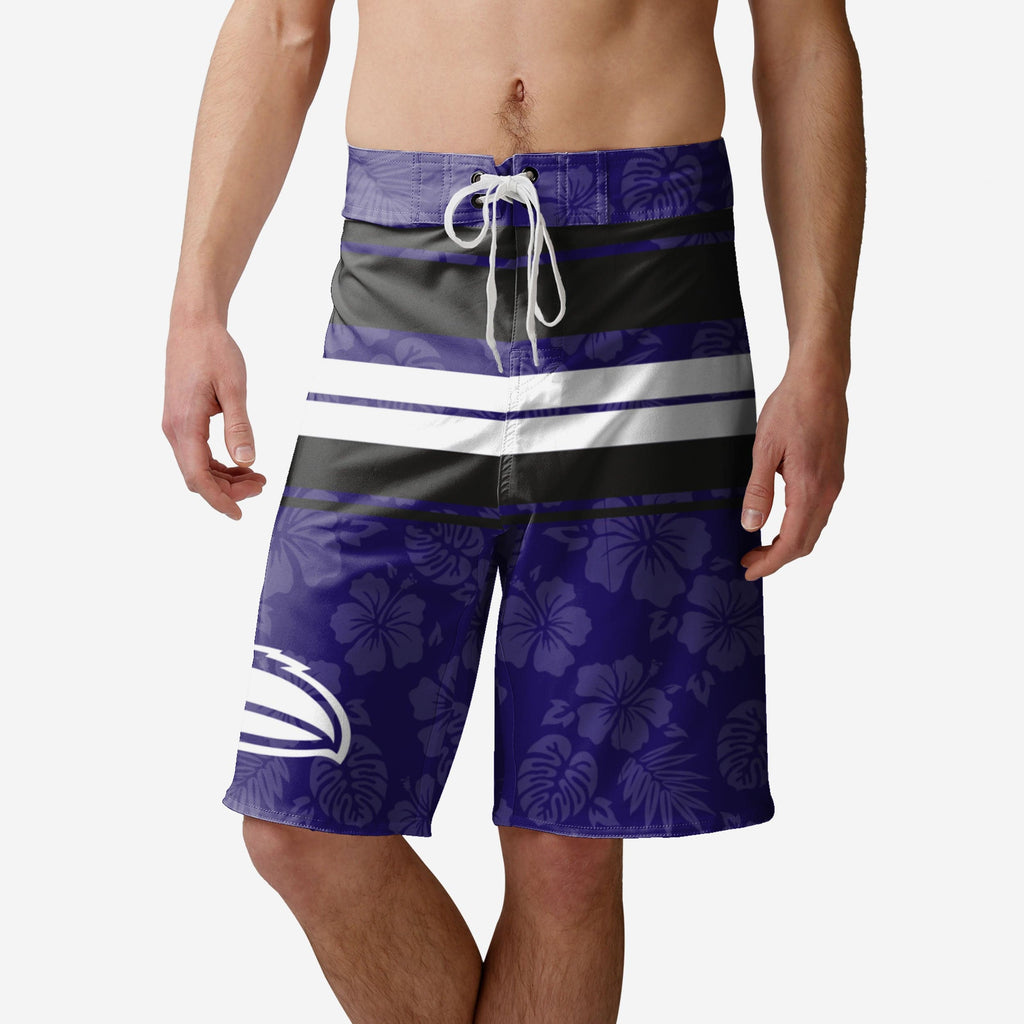 Baltimore Ravens Hibiscus Boardwalk Stripe Boardshorts FOCO S - FOCO.com