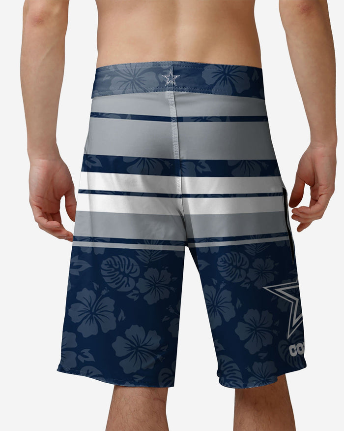 Dallas Cowboys Hibiscus Boardwalk Stripe Boardshorts FOCO - FOCO.com