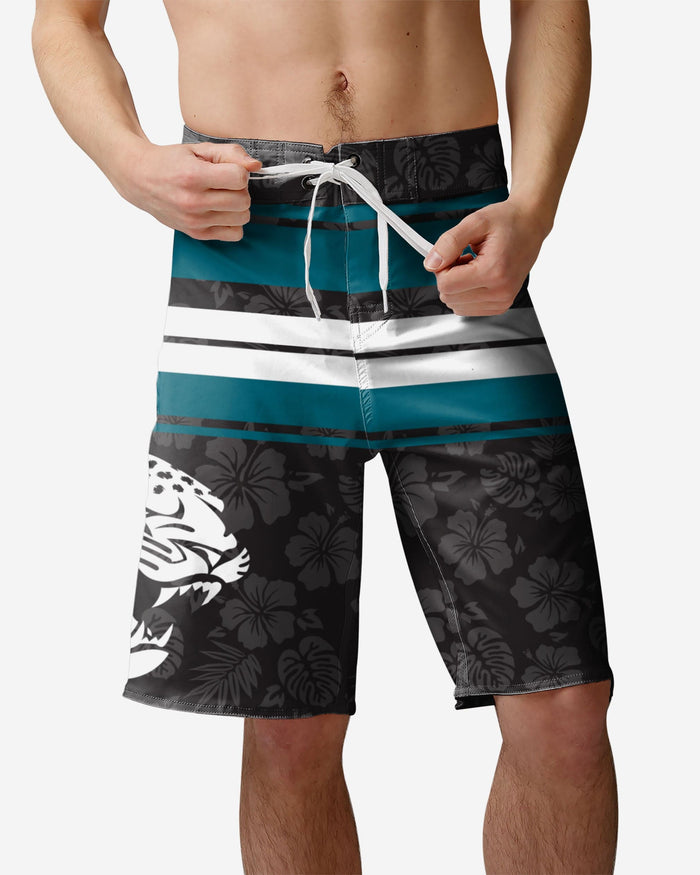 Jacksonville Jaguars Hibiscus Boardwalk Stripe Boardshorts FOCO S - FOCO.com