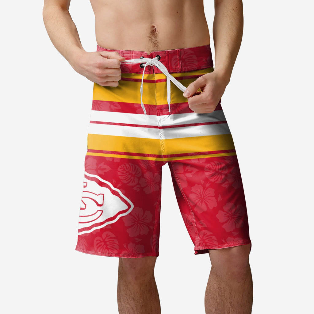 Kansas City Chiefs Hibiscus Boardwalk Stripe Boardshorts FOCO S - FOCO.com