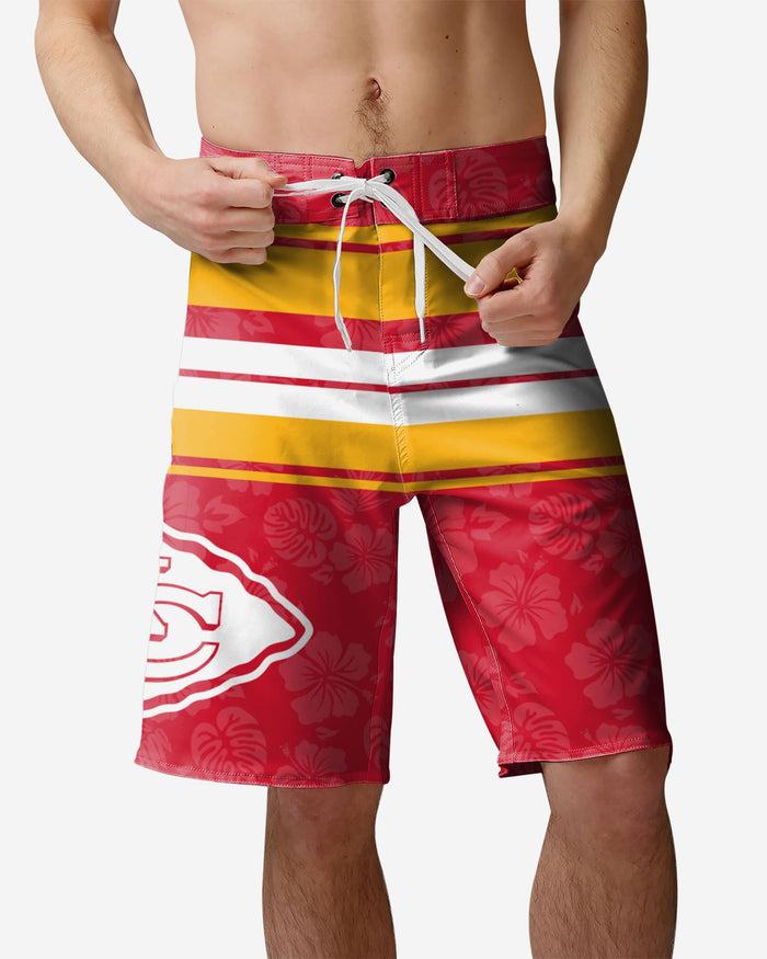 Kansas City Chiefs Hibiscus Boardwalk Stripe Boardshorts FOCO S - FOCO.com