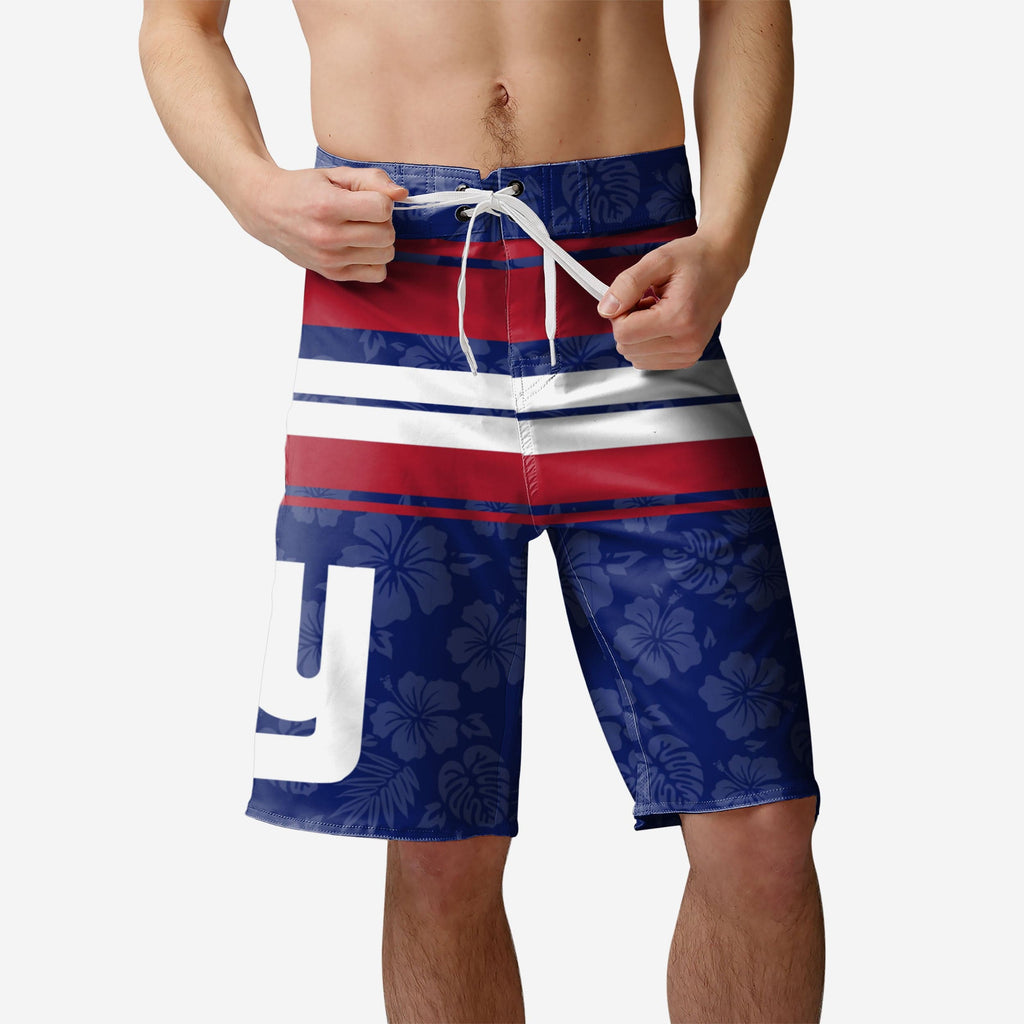 New York Giants Hibiscus Boardwalk Stripe Boardshorts FOCO S - FOCO.com