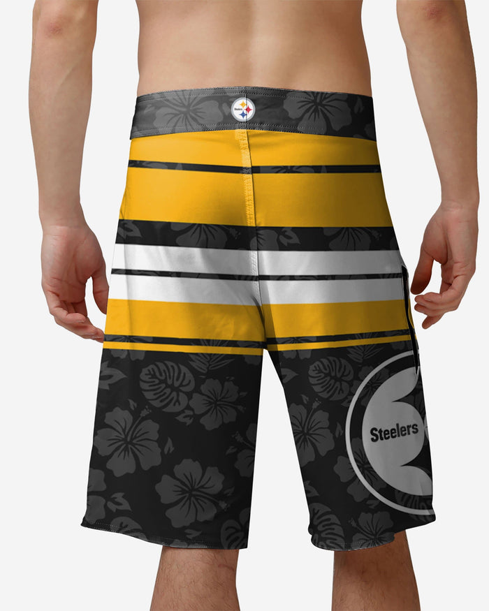 Pittsburgh Steelers Hibiscus Boardwalk Stripe Boardshorts FOCO - FOCO.com