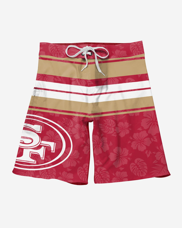 San Francisco 49ers Hibiscus Boardwalk Stripe Boardshorts FOCO - FOCO.com