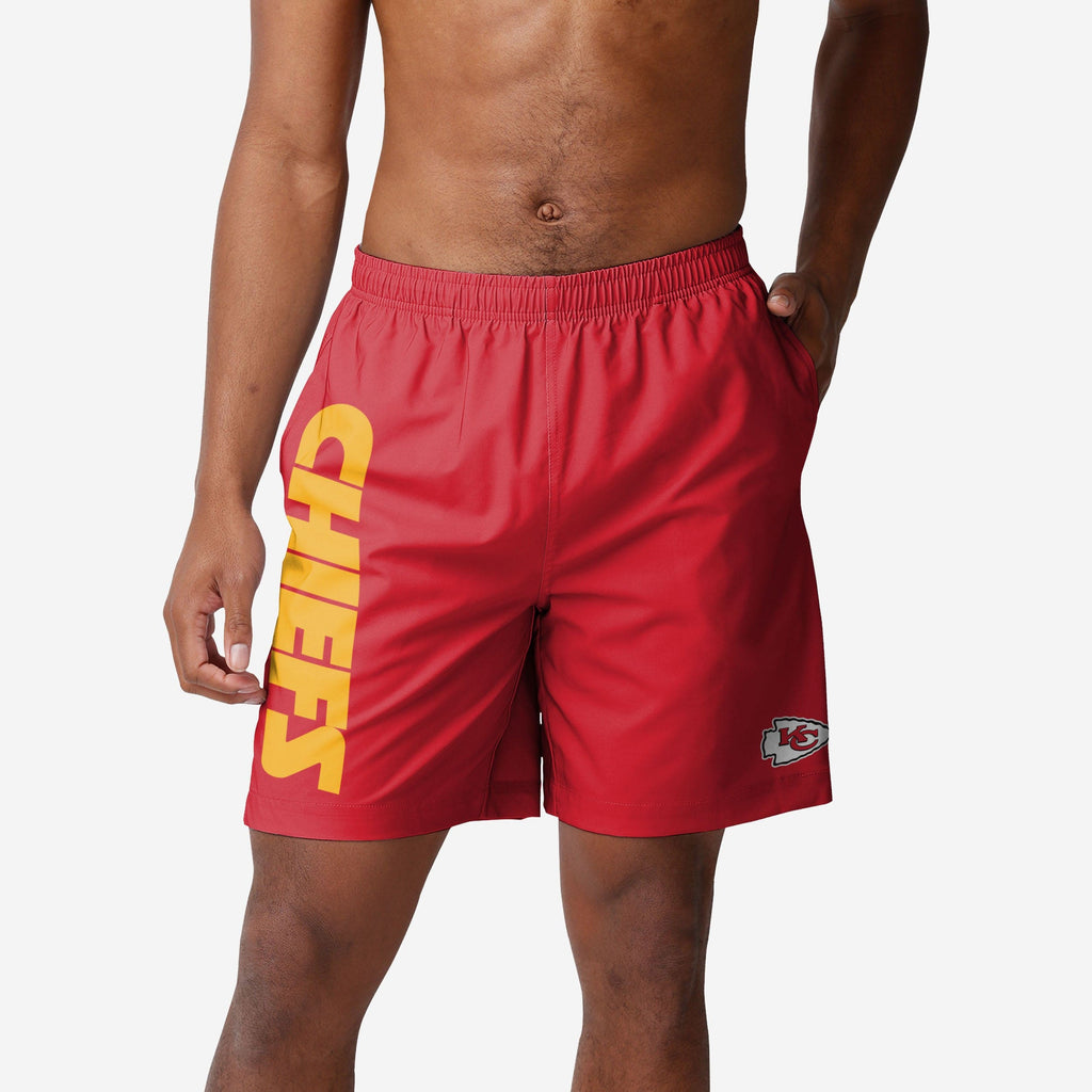 Kansas City Chiefs Solid Wordmark Traditional Swimming Trunks FOCO S - FOCO.com