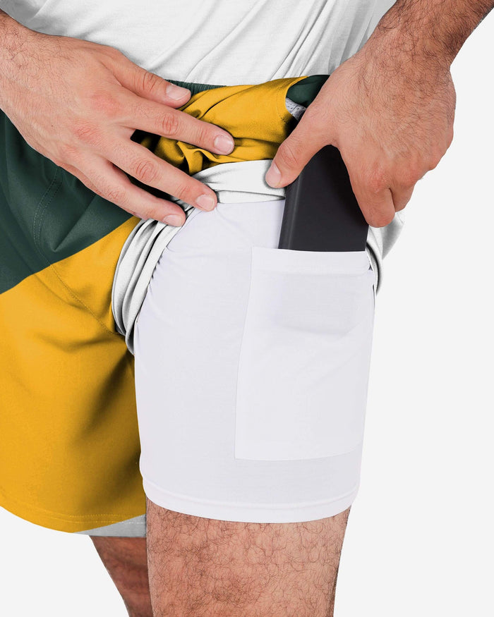 Green Bay Packers Colorblock Double Down Liner Training Shorts FOCO - FOCO.com