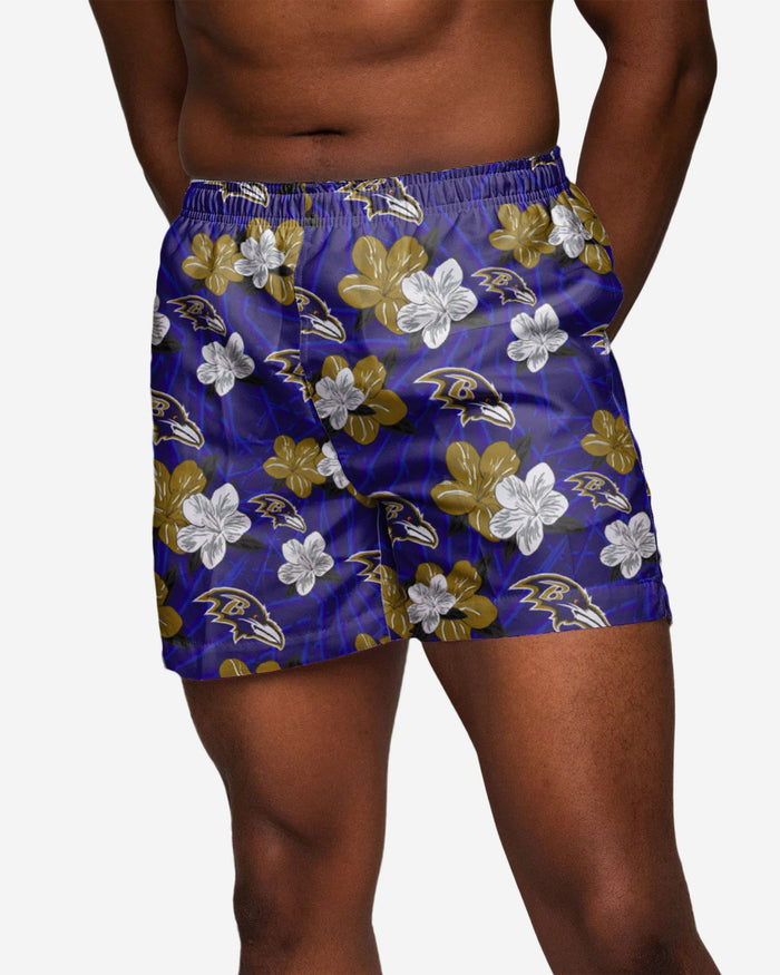 Baltimore Ravens Hibiscus Swimming Trunks FOCO S - FOCO.com