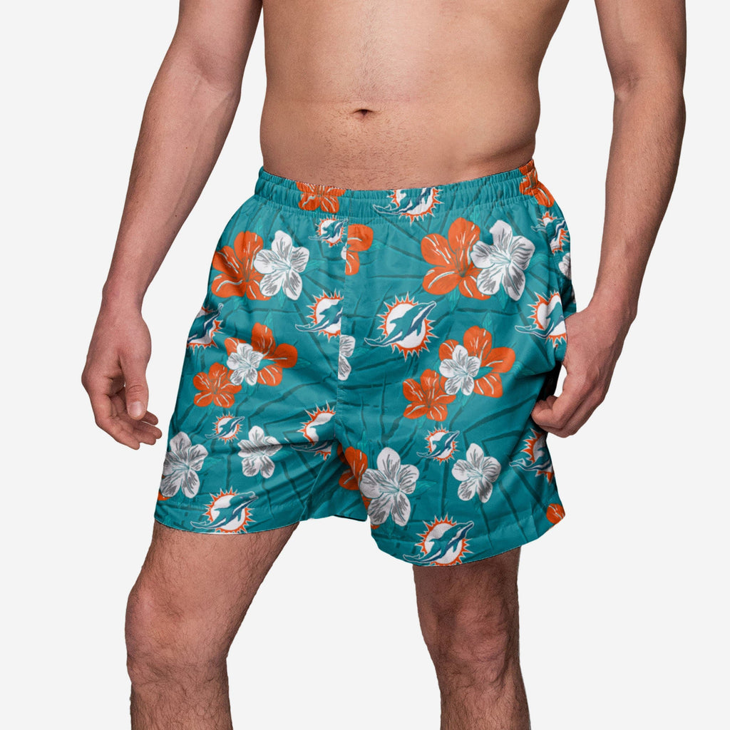 Miami Dolphins Hibiscus Swimming Trunks FOCO S - FOCO.com