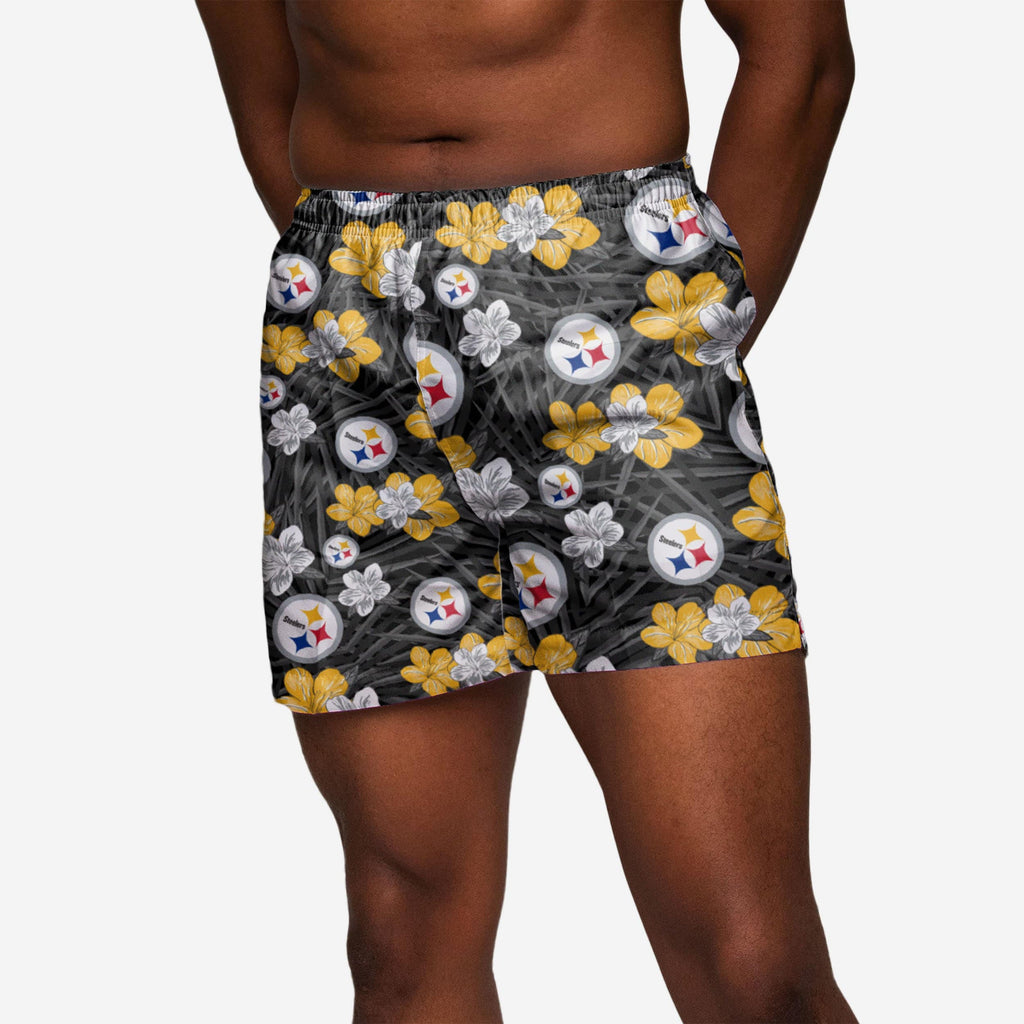 Pittsburgh Steelers Hibiscus Swimming Trunks FOCO S - FOCO.com