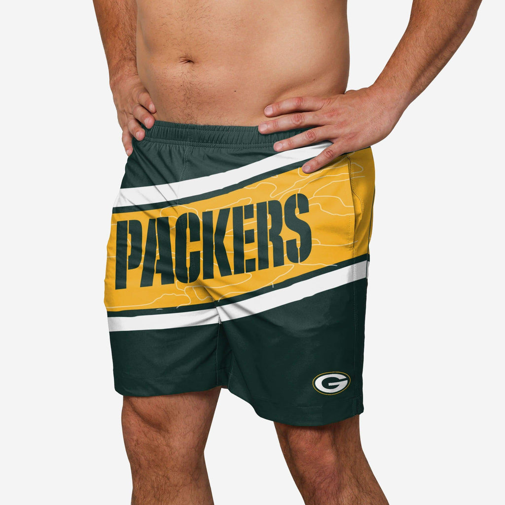 Green Bay Packers Big Wordmark Swimming Trunks FOCO S - FOCO.com