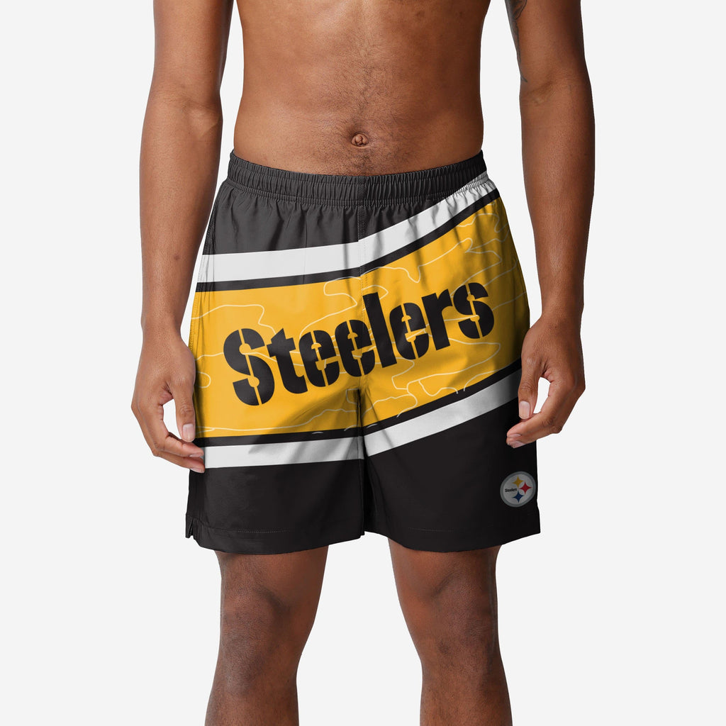 Pittsburgh Steelers Big Wordmark Swimming Trunks FOCO S - FOCO.com