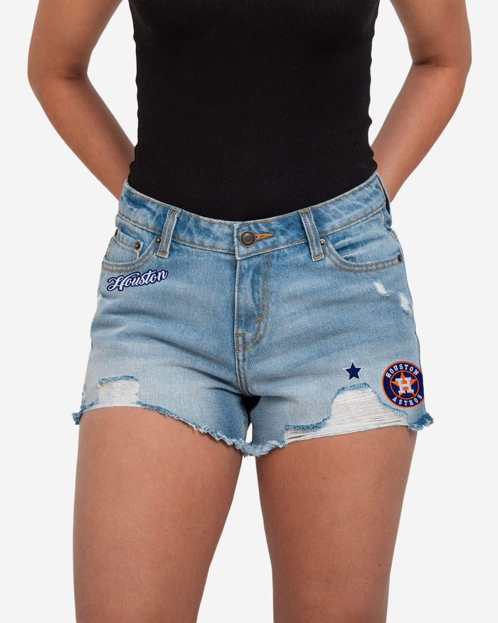 Houston Astros Womens Team Logo Denim Shorts FOCO 0 - FOCO.com