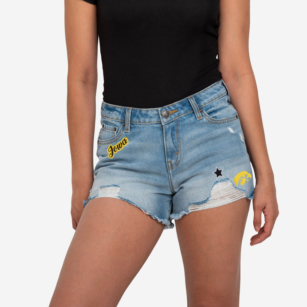 Iowa Hawkeyes Womens Team Logo Denim Shorts FOCO 0 - FOCO.com