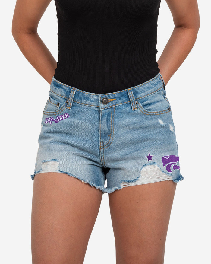 Kansas State Wildcats Womens Team Logo Denim Shorts FOCO 0 - FOCO.com