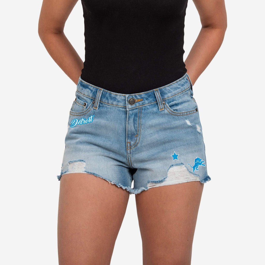 Detroit Lions Womens Team Logo Denim Shorts FOCO 0 - FOCO.com