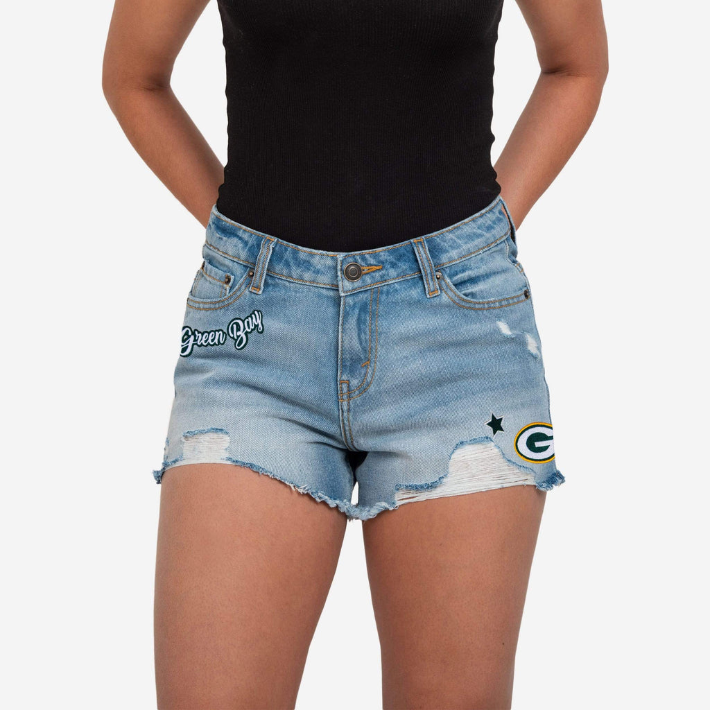 Green Bay Packers Womens Team Logo Denim Shorts FOCO 0 - FOCO.com