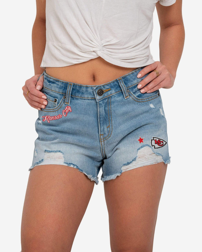 Kansas City Chiefs Womens Team Logo Denim Shorts FOCO 0 - FOCO.com