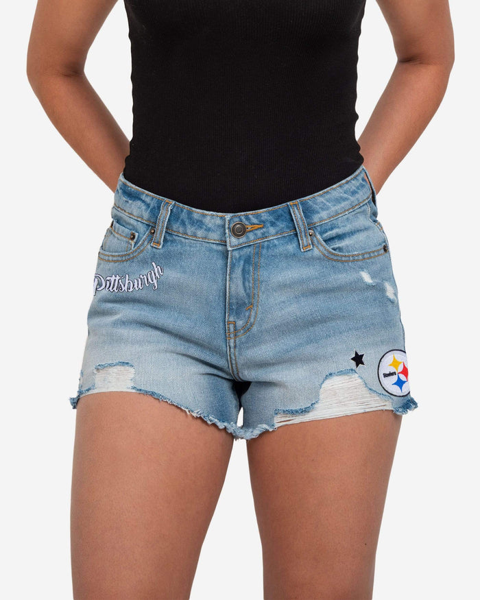 Pittsburgh Steelers Womens Team Logo Denim Shorts FOCO 0 - FOCO.com