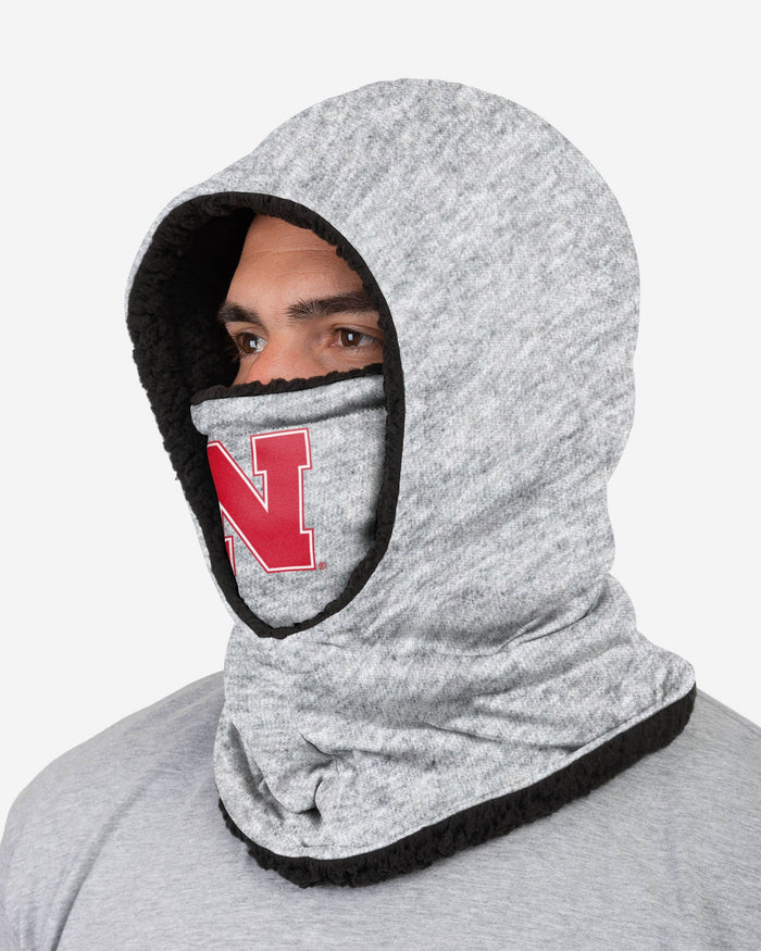 Nebraska Cornhuskers Heather Grey Big Logo Hooded Gaiter FOCO - FOCO.com