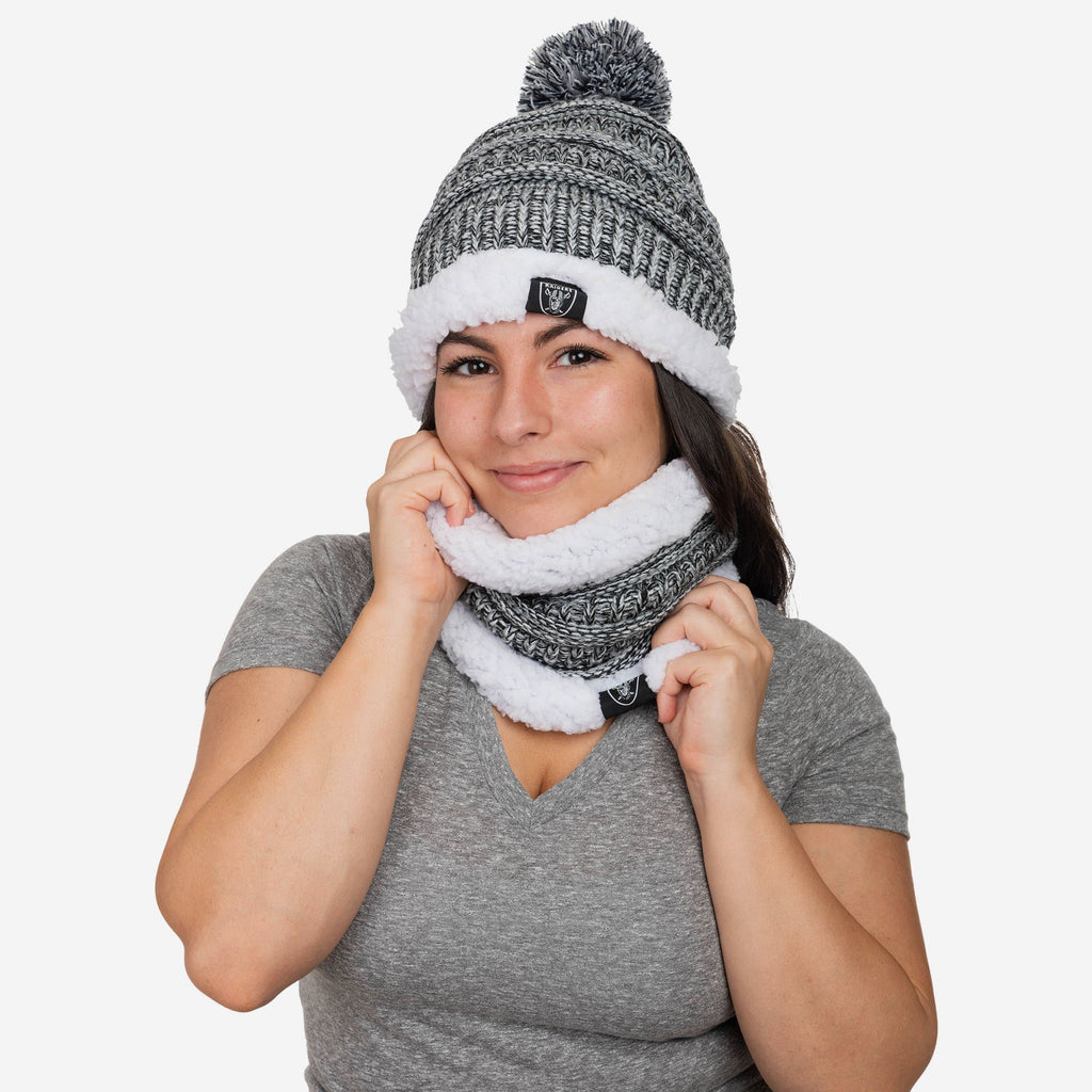 Las Vegas Raiders Womens Color Wave Chunky Beanie & Gaiter Scarf Set FOCO - FOCO.com