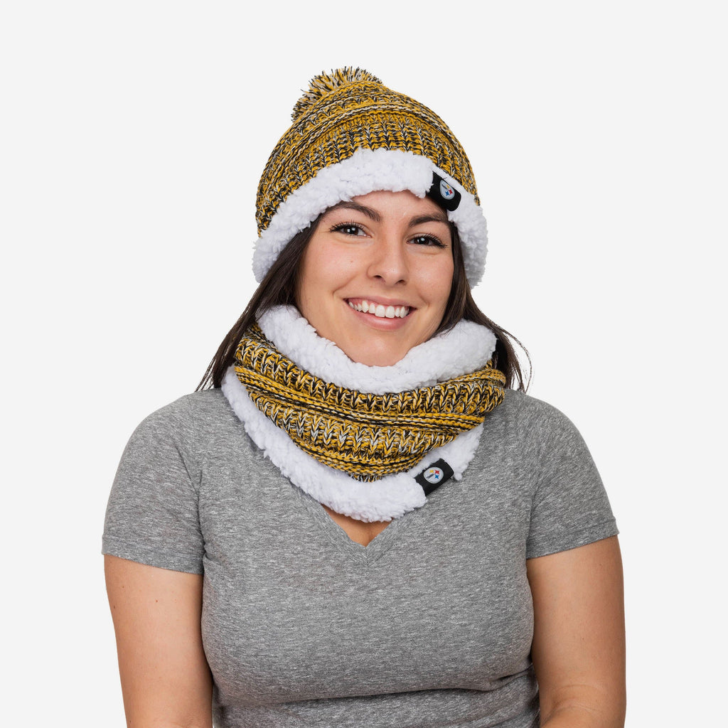 Pittsburgh Steelers Womens Color Wave Chunky Beanie & Gaiter Scarf Set FOCO - FOCO.com