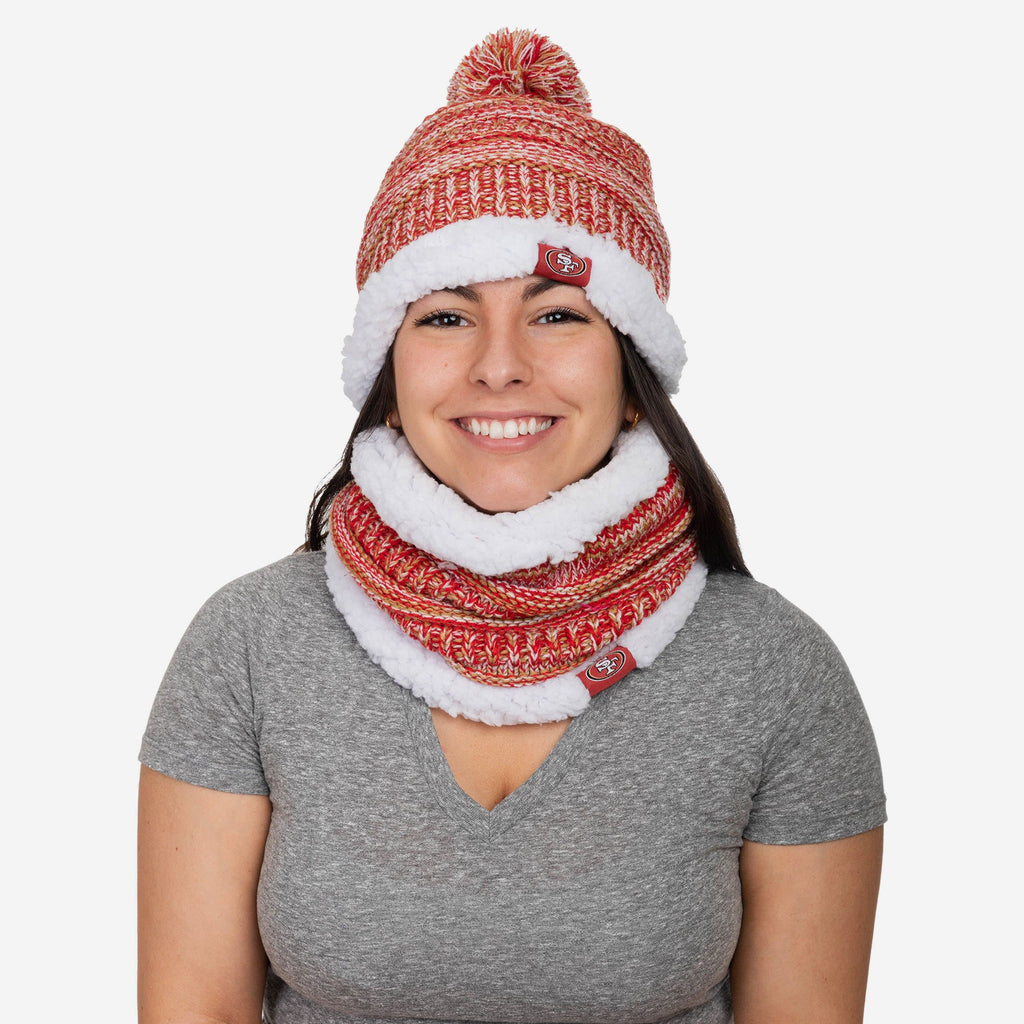 San Francisco 49ers Womens Color Wave Chunky Beanie & Gaiter Scarf Set FOCO - FOCO.com