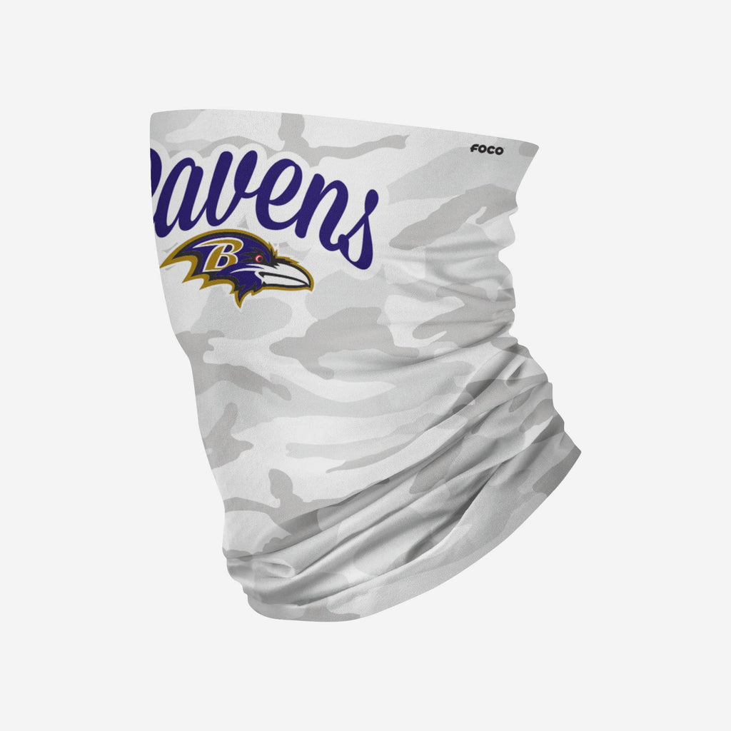 Baltimore Ravens Script Camo Gaiter Scarf FOCO - FOCO.com