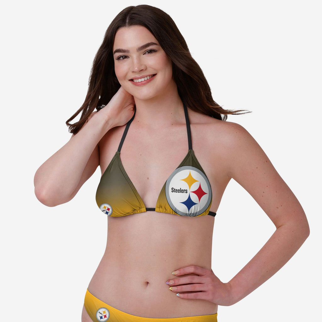 Pittsburgh Steelers Womens Gradient Big Logo Bikini Top FOCO - FOCO.com