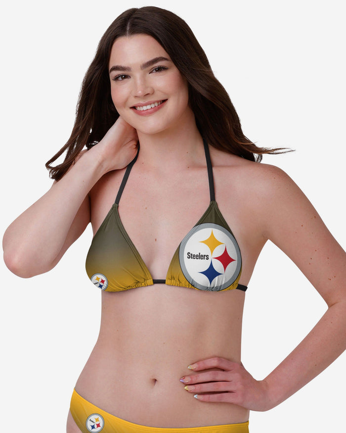Pittsburgh Steelers Womens Gradient Big Logo Bikini Top FOCO - FOCO.com