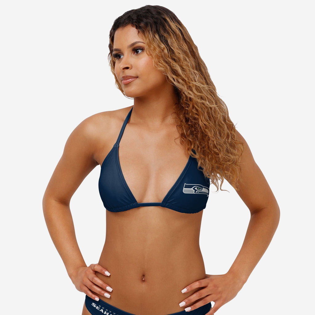 Seattle Seahawks Womens Solid Logo Bikini Top FOCO S - FOCO.com
