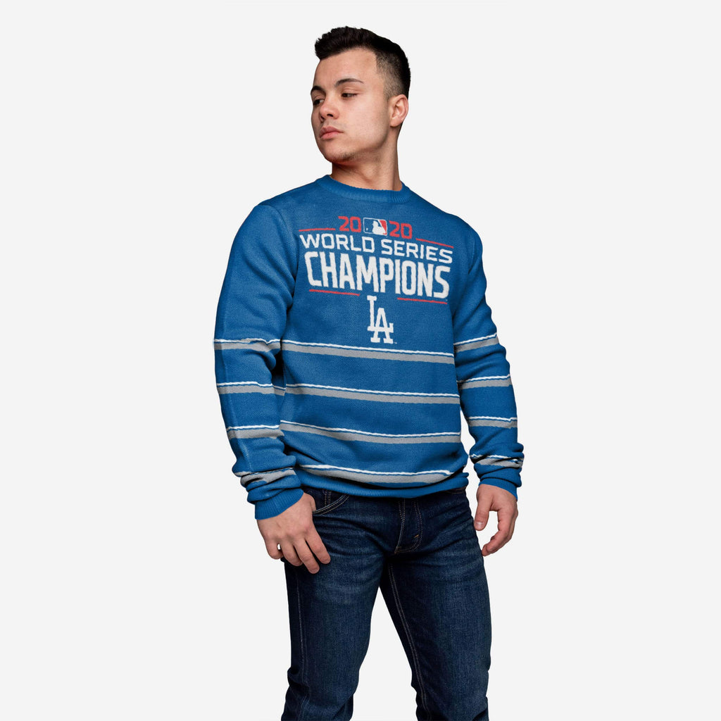 Los Angeles Dodgers 2020 World Series Champions Stripe Crewneck Sweater FOCO S - FOCO.com