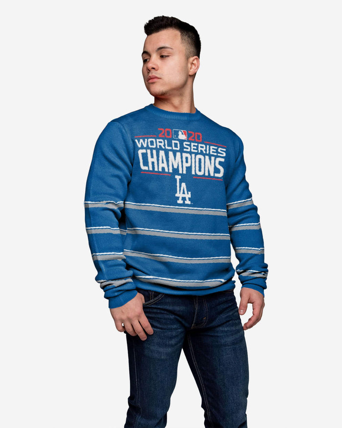 Los Angeles Dodgers 2020 World Series Champions Stripe Crewneck Sweater FOCO S - FOCO.com