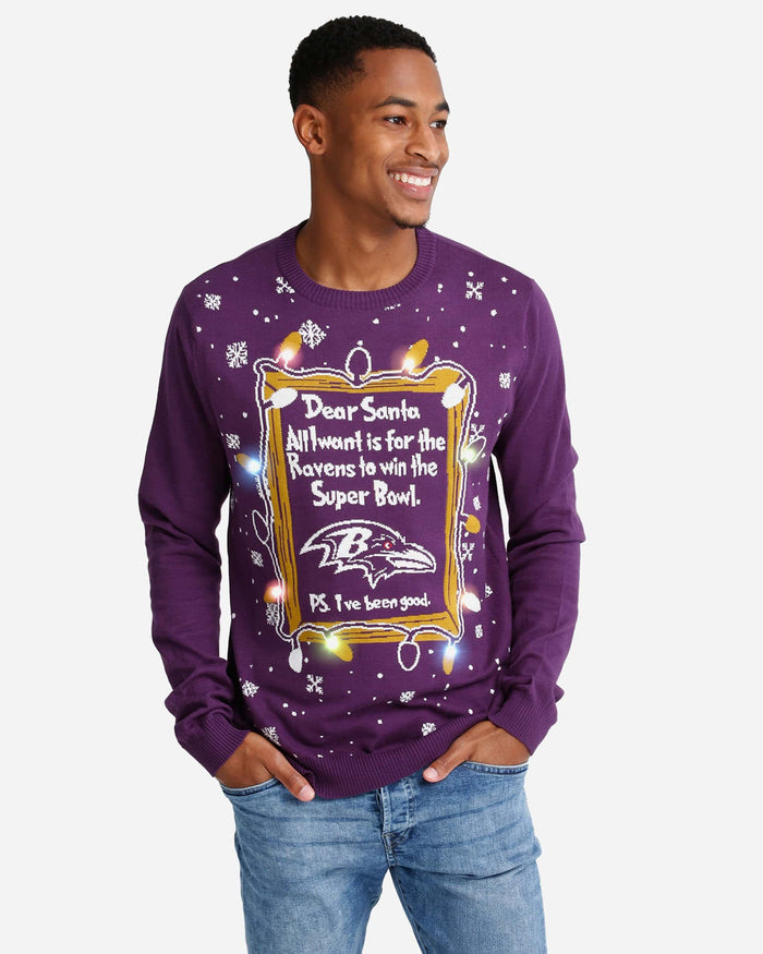 Baltimore Ravens Dear Santa Light Up Sweater FOCO S - FOCO.com
