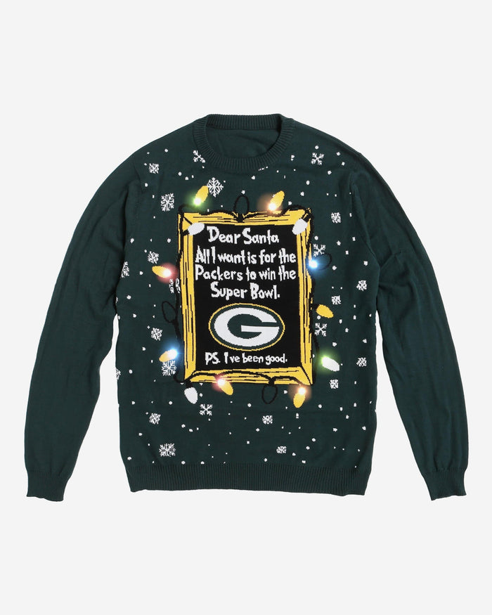 Green Bay Packers Dear Santa Light Up Sweater FOCO - FOCO.com
