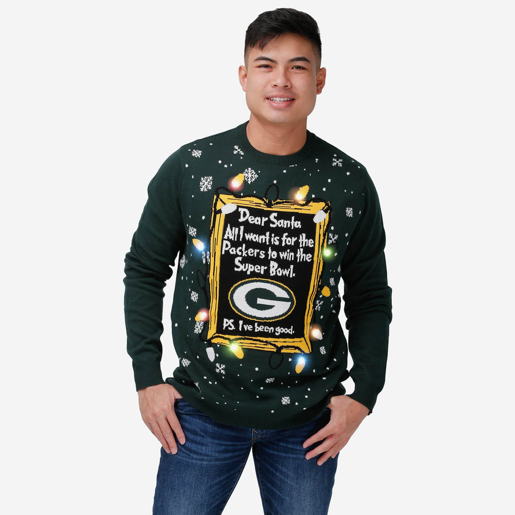 Green Bay Packers Dear Santa Light Up Sweater FOCO S - FOCO.com