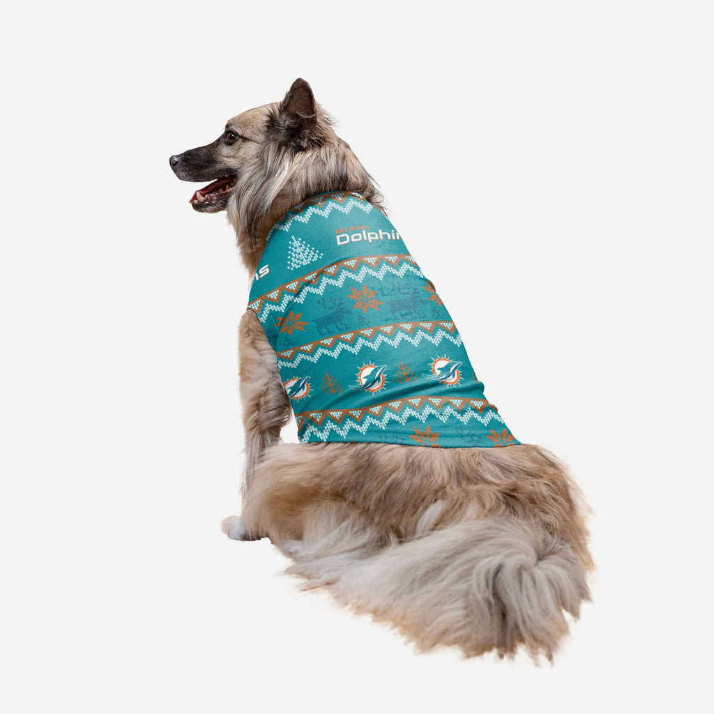 Miami Dolphins Dog Family Holiday Ugly Sweater FOCO XS - FOCO.com