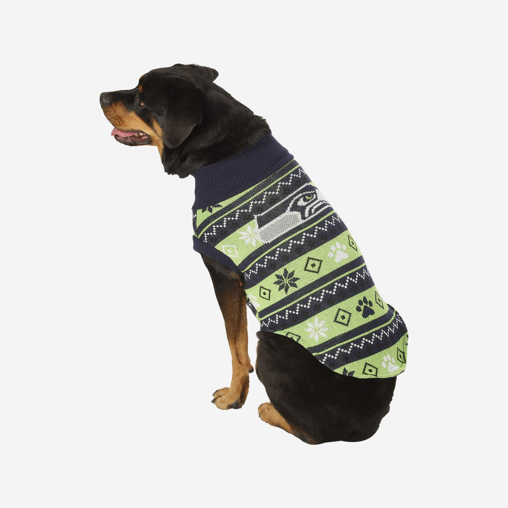 Seattle Seahawks Knitted Holiday Dog Sweater FOCO XS - FOCO.com