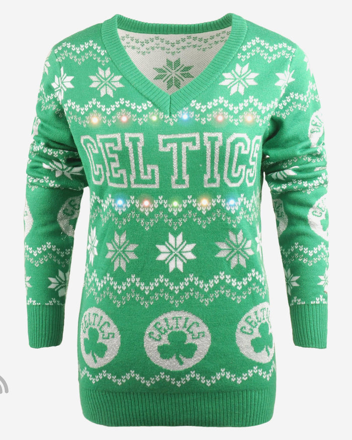 Boston Celtics Womens Light Up V-Neck Bluetooth Sweater FOCO - FOCO.com