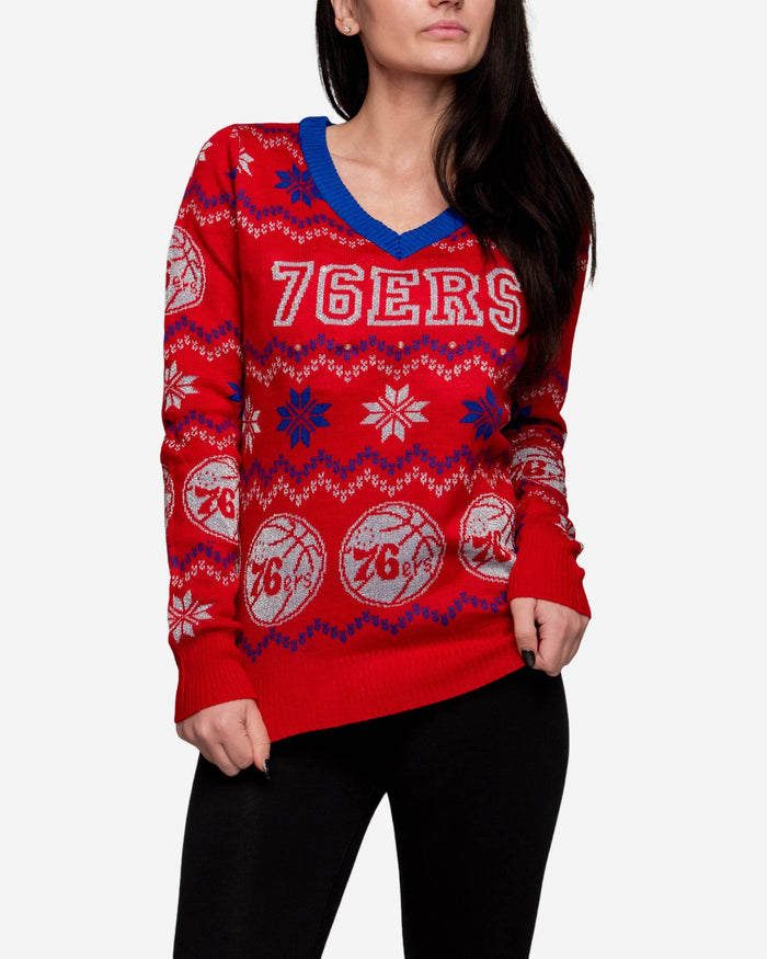 Philadelphia 76ers Womens Light Up V-Neck Bluetooth Sweater FOCO - FOCO.com