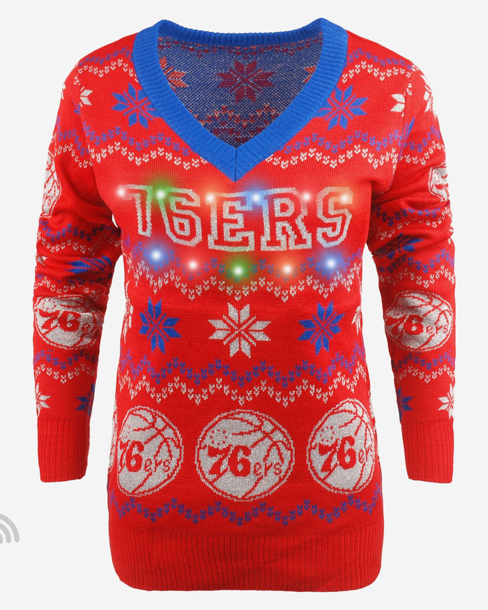 Philadelphia 76ers Womens Light Up V-Neck Bluetooth Sweater FOCO - FOCO.com