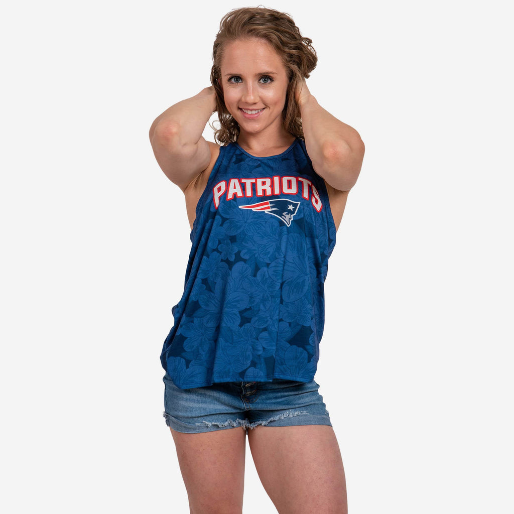 New England Patriots Womens Hibiscus Twist Back Sleeveless Top FOCO S - FOCO.com