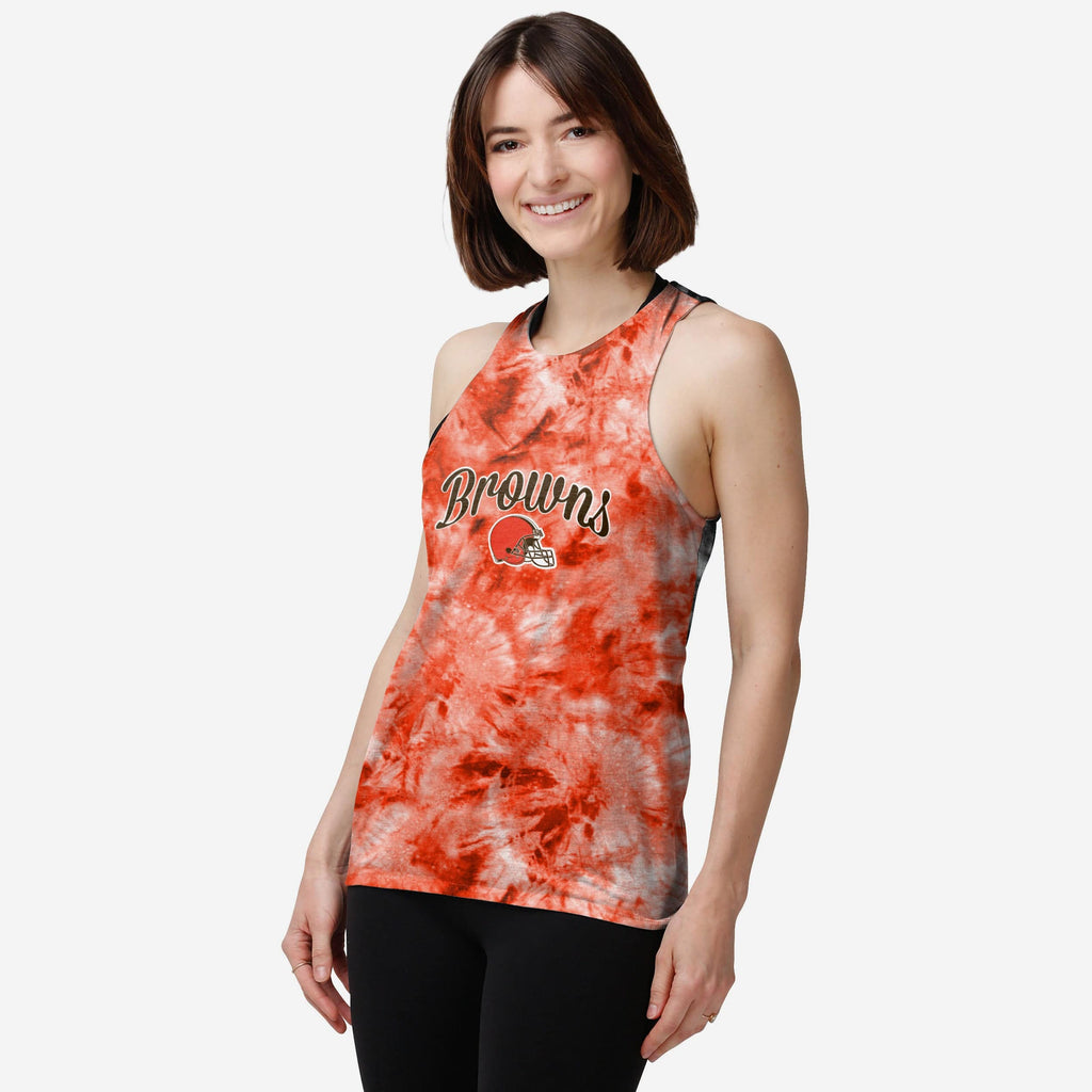 Cleveland Browns Womens Script Wordmark Tie-Dye Tie-Breaker Sleeveless Top FOCO S - FOCO.com